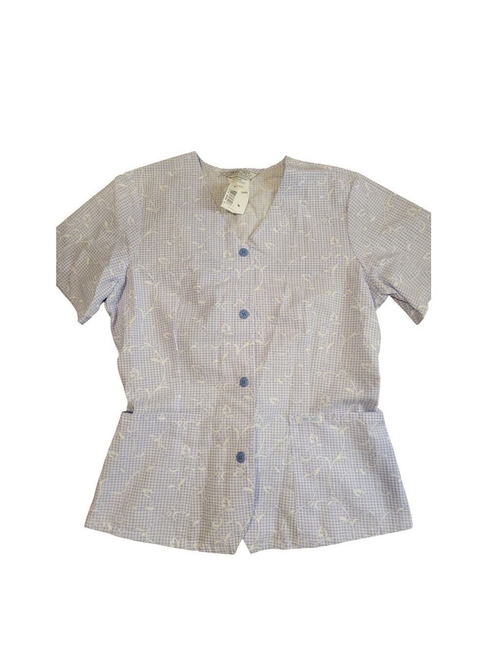 NWT Vintage Cherokee Button Up Scrub Top Uniform Blue Floral Y2K Size M